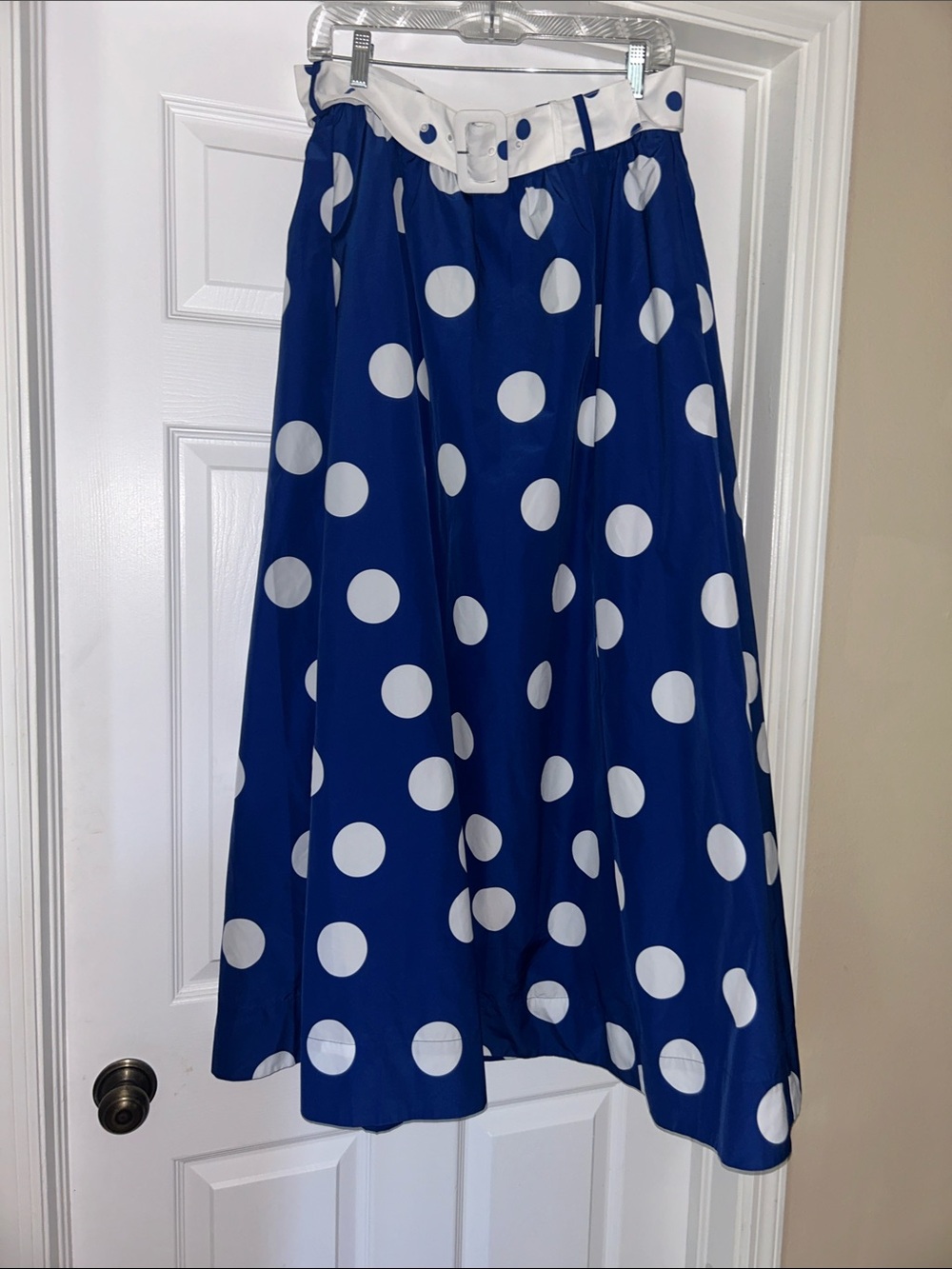 🧡 J.Crew belted Maxi skirt blue polka dot NEW 12 - Picture 3 of 4